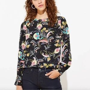 Loft Floral Boatneck Puff Sleeve Blouse